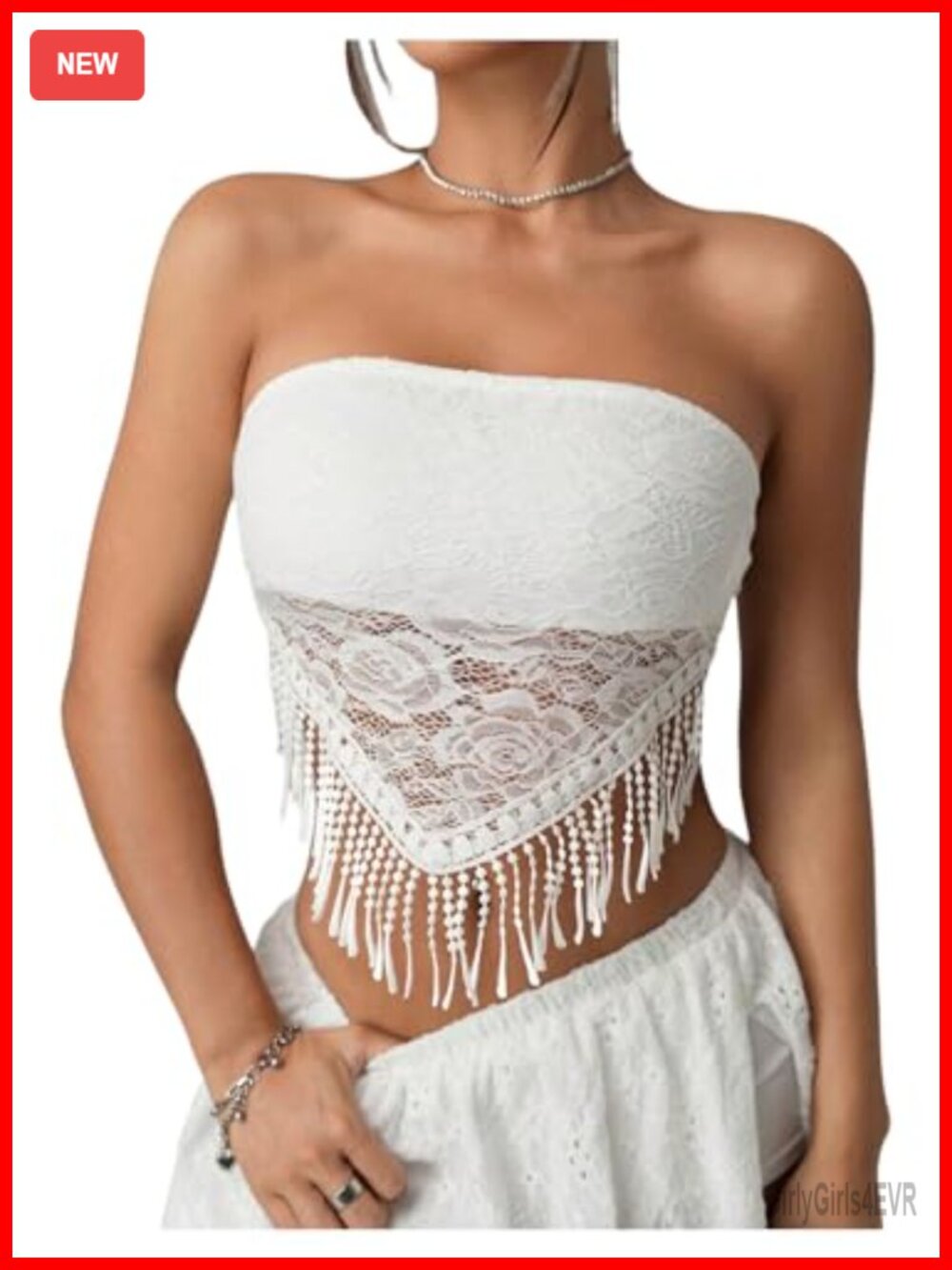 Fringe Hem Lace Bandeau Crop Top Strapless Y2K Cowgirl Festival